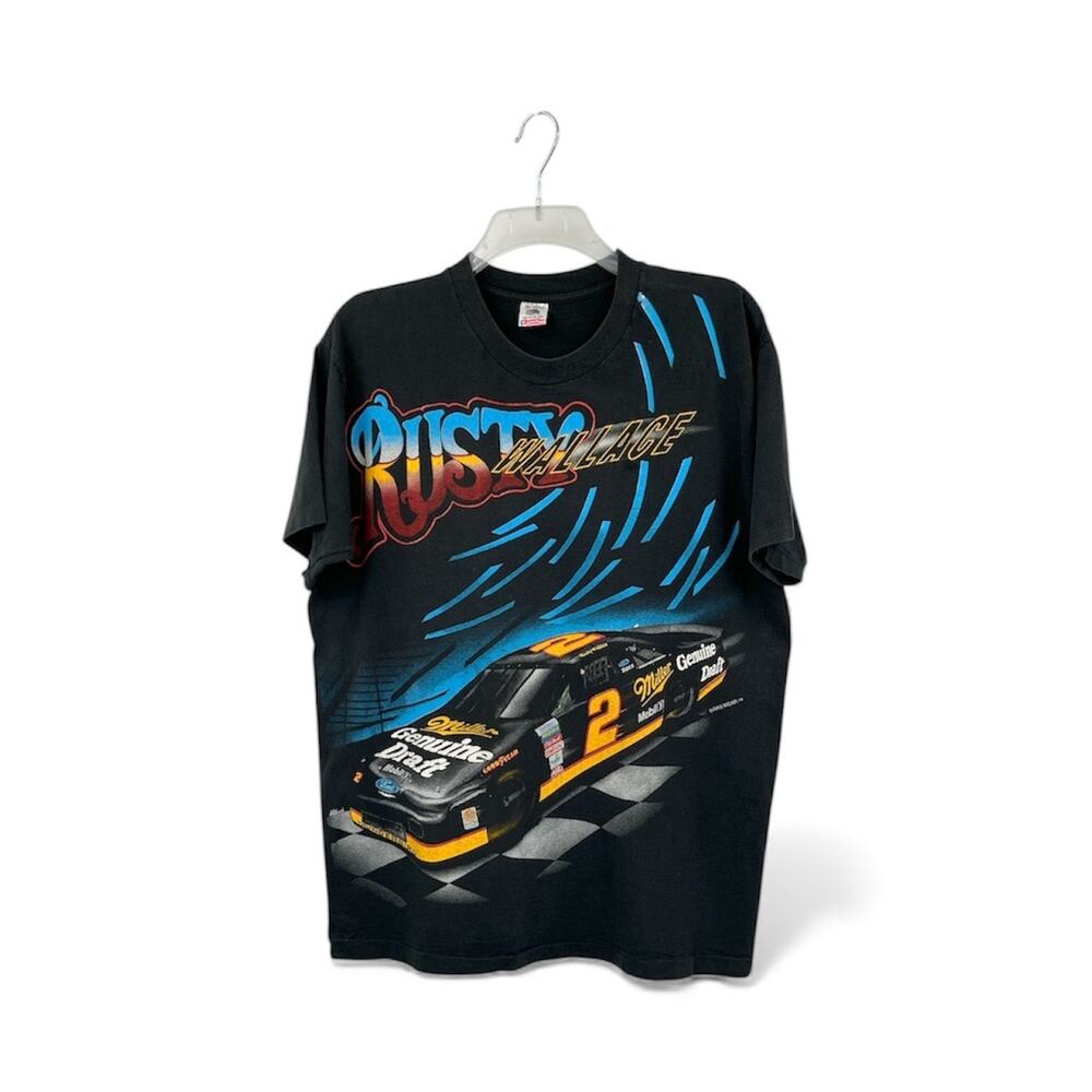 Vtg Rusty Wallace T Shirt Kickin Asphalt NASCAR Double Sided Print Mens XL